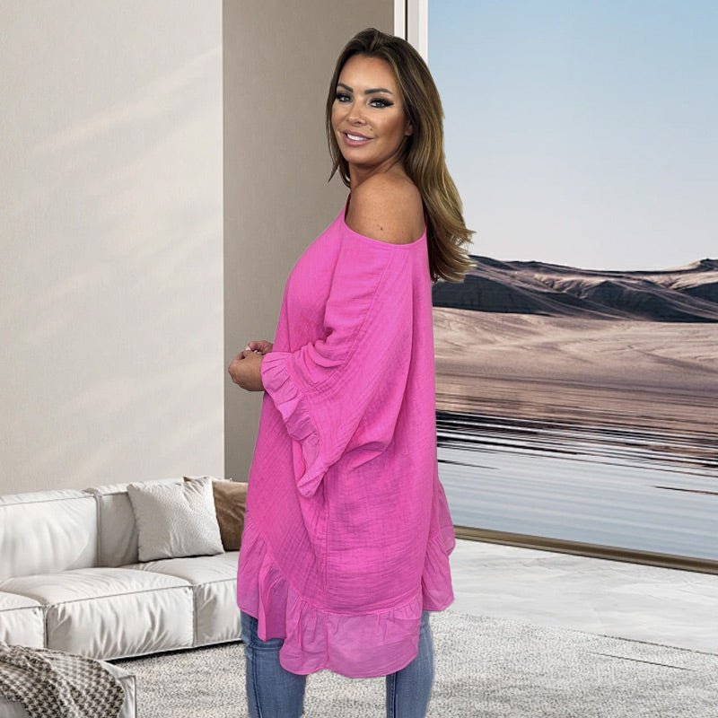 🔥2025 Heißer Verkauf🔥Lockere, plissierte Off-Shoulder-Blusen für Damen