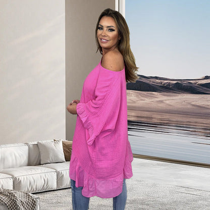 🔥2025 Heißer Verkauf🔥Lockere, plissierte Off-Shoulder-Blusen für Damen