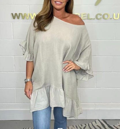 🔥2025 Heißer Verkauf🔥Lockere, plissierte Off-Shoulder-Blusen für Damen