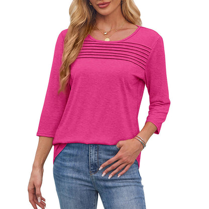 💕Letzter Tag 50 % Rabatt👚Damen T-Shirt mit Faltendetails und 3/4-Ärmeln im lässigen Stil🌞