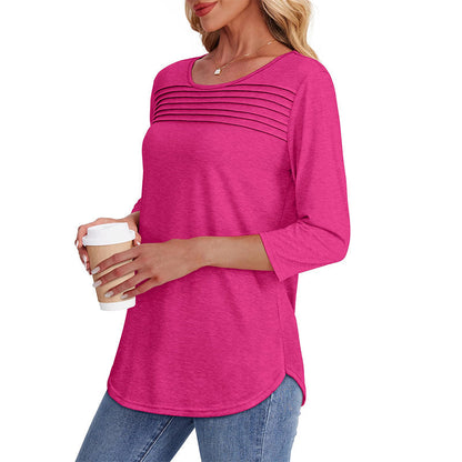 💕Letzter Tag 50 % Rabatt👚Damen T-Shirt mit Faltendetails und 3/4-Ärmeln im lässigen Stil🌞