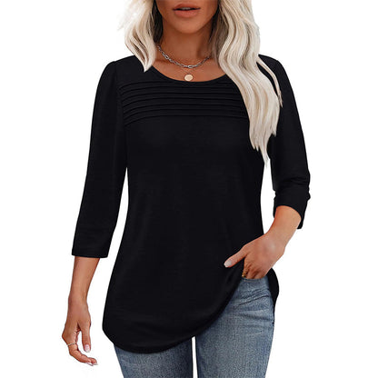 💕Letzter Tag 50 % Rabatt👚Damen T-Shirt mit Faltendetails und 3/4-Ärmeln im lässigen Stil🌞