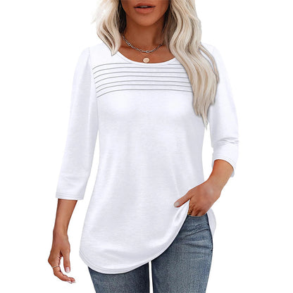 💕Letzter Tag 50 % Rabatt👚Damen T-Shirt mit Faltendetails und 3/4-Ärmeln im lässigen Stil🌞