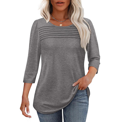 💕Letzter Tag 50 % Rabatt👚Damen T-Shirt mit Faltendetails und 3/4-Ärmeln im lässigen Stil🌞