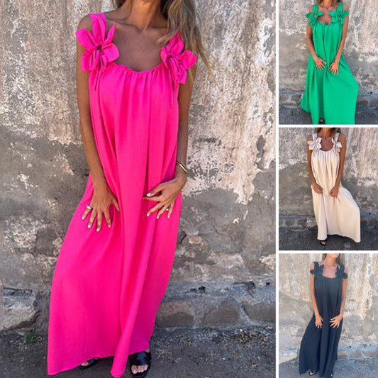 ⏰️Letzter Tag für kostenlosen Versand⌛️Damen elegantes Maxikleid mit Trägern und Blumendruck