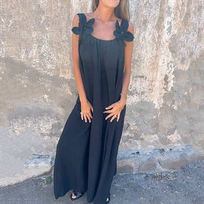 ⏰️Letzter Tag für kostenlosen Versand⌛️Damen elegantes Maxikleid mit Trägern und Blumendruck
