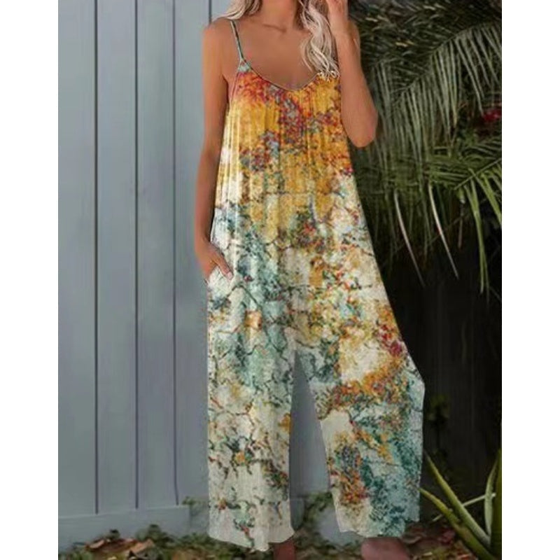 🌸LETZTER TAG ZUM SONDERPREIS!!🌸Damenmode Spaghettiträger-Jumpsuit mit Print