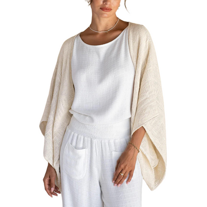 💖Sonderpreis €17.99🔥Letzte 3 Stunden!!💝Damen-Leinen-Cardigan——3/4 Ärmel, offene Front, lockerer Überwurf, leichter Bolero