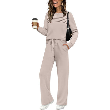 🔥Letzter Tag 60% Rabatt✨Loungeset für Damen: Top mit Rundhalsausschnitt & Hose mit Kordelzug💖