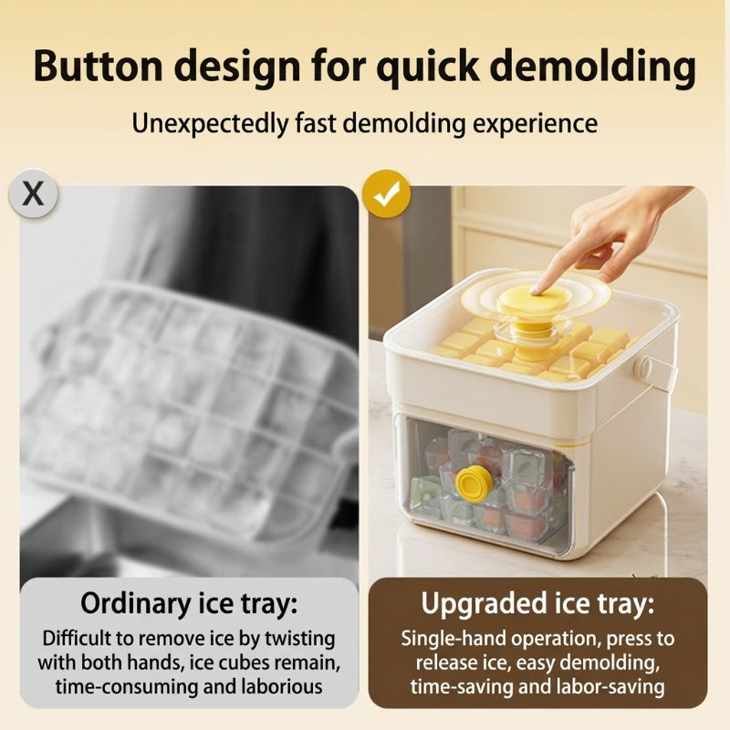 ⏰️Letzter Tag für kostenlosen Versand⌛️🧊 Eiswürfelform mit Aufbewahrungsbehälter & Ein-Knopf-Bedienung – müheloses Entnehmen, perfekt für Zuhause, Partys & Balkon