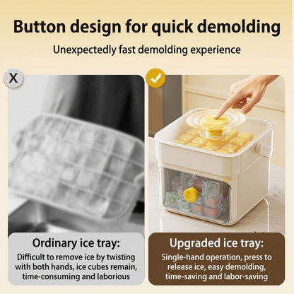 ⏰️Letzter Tag für kostenlosen Versand⌛️🧊 Eiswürfelform mit Aufbewahrungsbehälter & Ein-Knopf-Bedienung – müheloses Entnehmen, perfekt für Zuhause, Partys & Balkon