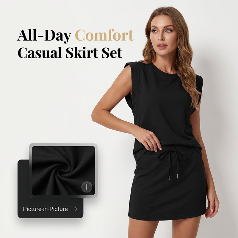🌺🔥 57% RABATT ⏰ Modernes Damen-Set – ärmelloses Top & Rock mit Kordelzug ✨ luftig, stilvoll & perfekt für den Sommer ☀️