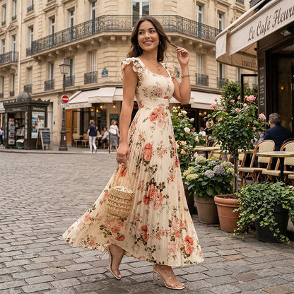 👗🌺 ELEGANTES BLUMENPRINT-MAXI-KLEID MIT PLISSEEFALTEN – 50% RABATT! Romantisch, schmeichelhaft & perfekt für Frühling, Sommer & festliche Anlässe 💫