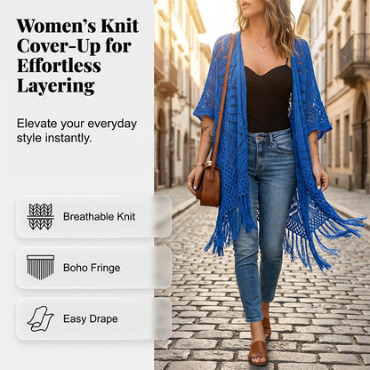 ⏰️Letzter Tag für kostenlosen Versand⌛️😍  Damen Oversize-Häkelcardigan mit Fransen – Leichter Boho-Kimono für Frühling & Sommer 🌸