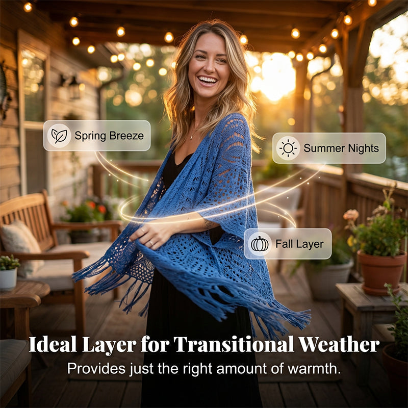 ⏰️Letzter Tag für kostenlosen Versand⌛️😍  Damen Oversize-Häkelcardigan mit Fransen – Leichter Boho-Kimono für Frühling & Sommer 🌸