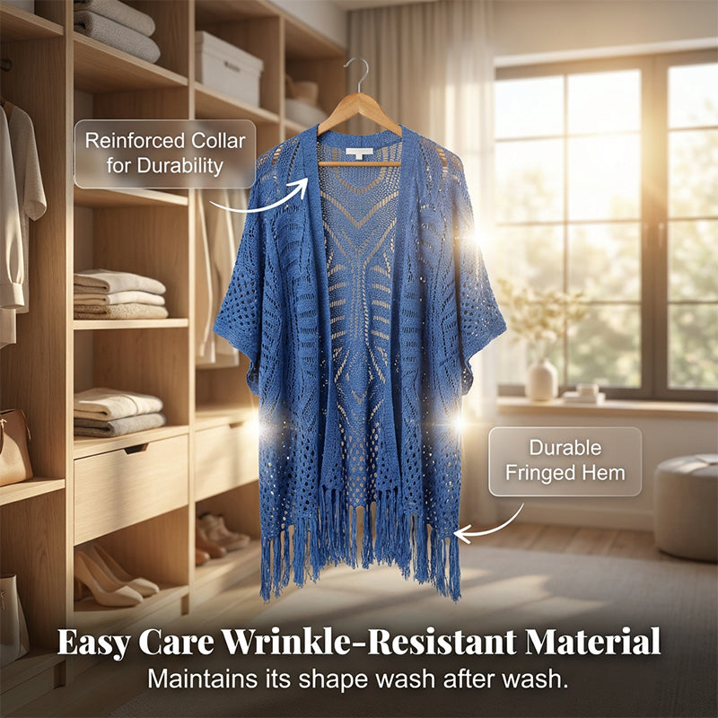 ⏰️Letzter Tag für kostenlosen Versand⌛️😍  Damen Oversize-Häkelcardigan mit Fransen – Leichter Boho-Kimono für Frühling & Sommer 🌸