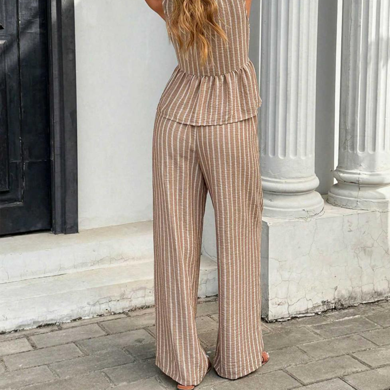 👕 NUR FÜR KURZE ZEIT: 50 % RABATT! ✨Set aus gestreiftem Damen-Top mit V-Ausschnitt und weit geschnittener Hose