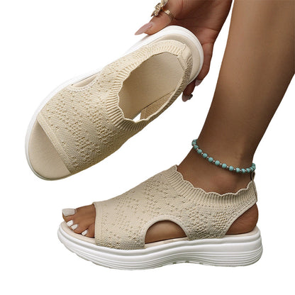 ⏰️Letzter Tag für kostenlosen Versand⌛️Atmungsaktive Plateau-Sandalen aus Strick für Damen