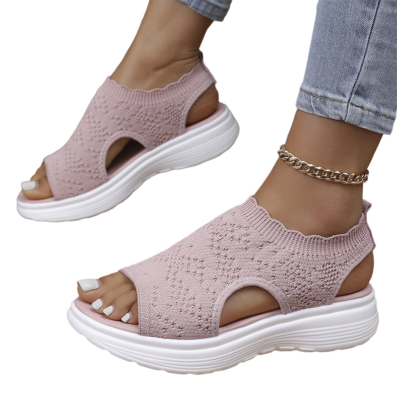 ⏰️Letzter Tag für kostenlosen Versand⌛️Atmungsaktive Plateau-Sandalen aus Strick für Damen