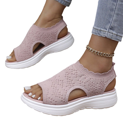 ⏰️Letzter Tag für kostenlosen Versand⌛️Atmungsaktive Plateau-Sandalen aus Strick für Damen