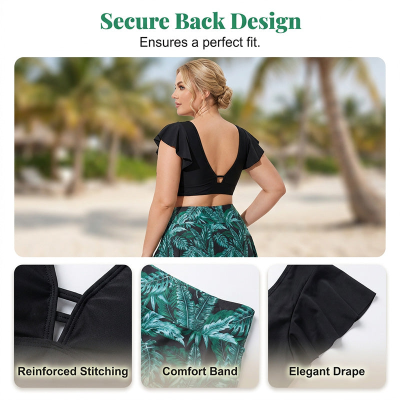 🌴 Vibrant Tropical Print & Flirty Ruffle Sleeves – Your Perfect Vacation-Ready Look. 50%OFF Get Yours!