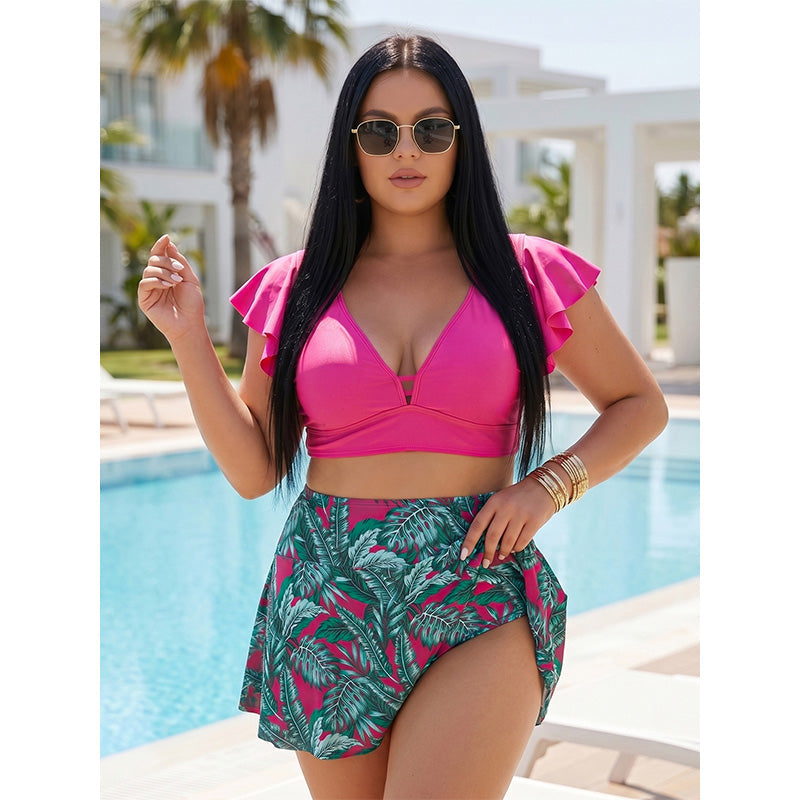 🌴 Vibrant Tropical Print & Flirty Ruffle Sleeves – Your Perfect Vacation-Ready Look. 50%OFF Get Yours!