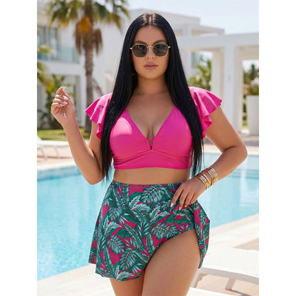 🌴 Vibrant Tropical Print & Flirty Ruffle Sleeves – Your Perfect Vacation-Ready Look. 50%OFF Get Yours!