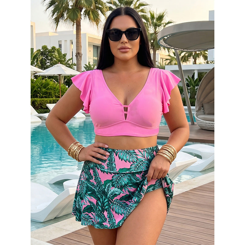 🌴 Vibrant Tropical Print & Flirty Ruffle Sleeves – Your Perfect Vacation-Ready Look. 50%OFF Get Yours!