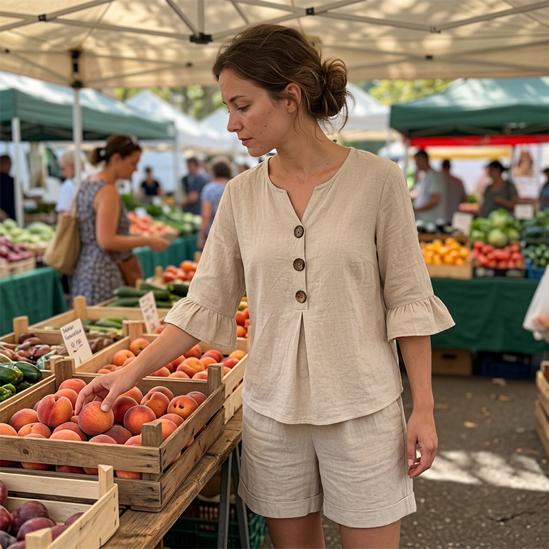 👚 Zweiteiliges Freizeitoutfit aus Baumwolle für Damen – bequem, luftig & perfekt aufeinander abgestimmt – ideal für Alltag, Reisen & Freizeit