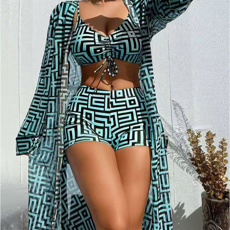 Women's 3-Piece Geometric Print Swimwear Set