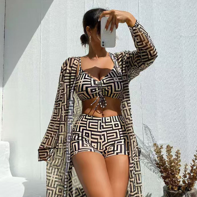 Women's 3-Piece Geometric Print Swimwear Set