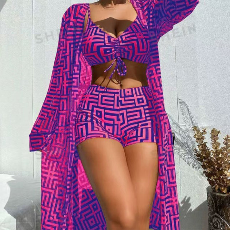 Women's 3-Piece Geometric Print Swimwear Set