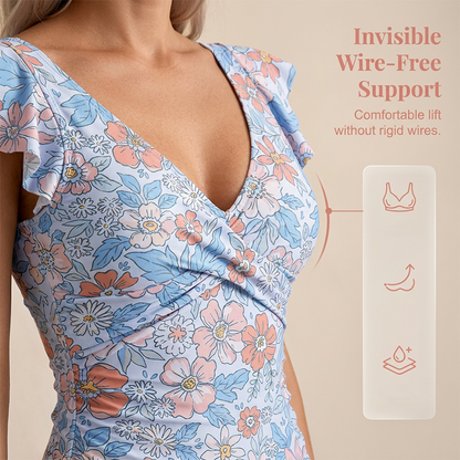 Women's Elegant V-Neck Tummy Control Swim Dress