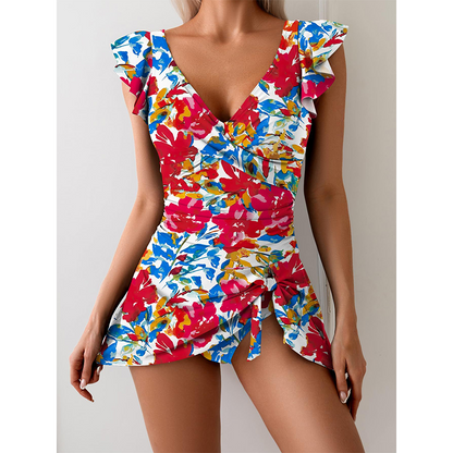 Women's Elegant V-Neck Tummy Control Swim Dress