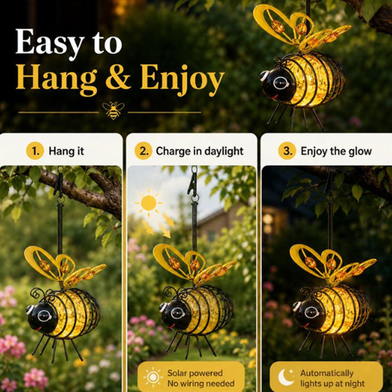 💥 KAUF 2, ERHALTE 1 GRATIS + KOSTENLOSER VERSAND! 🥳Solar-Hängeleuchte mit Biene für den Außenbereich – Charmantes Garten-Deko – Perfektes Geschenk für Pflanzenliebhaber, Mütter oder alle, die gerne lächeln