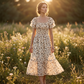 🌈Sommer 2026 Hot Verkauf 50% Rabatt!✨Quadratisches Hals Floral Midi Kleid - Räuchertes Bodice, fließender Schichtroch, Romantisch 🌸