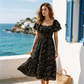🌈Sommer 2026 Hot Verkauf 50% Rabatt!✨Quadratisches Hals Floral Midi Kleid - Räuchertes Bodice, fließender Schichtroch, Romantisch 🌸