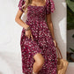 🌈Sommer 2026 Hot Verkauf 50% Rabatt!✨Quadratisches Hals Floral Midi Kleid - Räuchertes Bodice, fließender Schichtroch, Romantisch 🌸