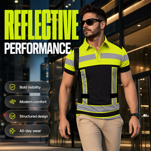 📢📢50% RABATT!! ⏰Herren Kurzarm-Shirt mit hoher Sichtbarkeit und Reflexstreifen