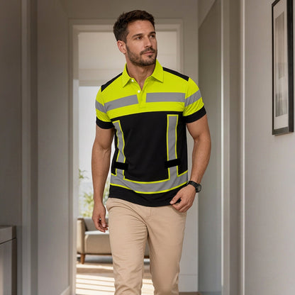 📢📢50% RABATT!! ⏰Herren Kurzarm-Shirt mit hoher Sichtbarkeit und Reflexstreifen