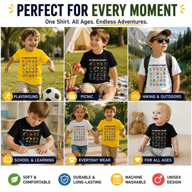🎁Letzter Tag der Aktion: 49 % Rabatt🔥Kinder-T-Shirt mit Dinosaurier- und Alphabet-Aufdruck