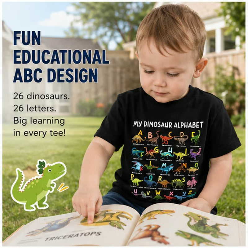 🎁Letzter Tag der Aktion: 49 % Rabatt🔥Kinder-T-Shirt mit Dinosaurier- und Alphabet-Aufdruck