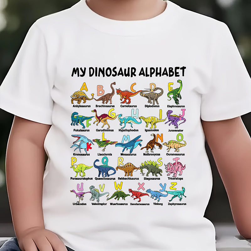 🎁Letzter Tag der Aktion: 49 % Rabatt🔥Kinder-T-Shirt mit Dinosaurier- und Alphabet-Aufdruck