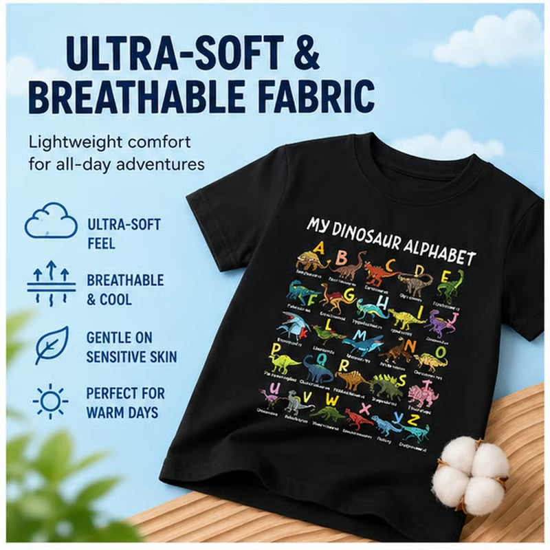 🎁Letzter Tag der Aktion: 49 % Rabatt🔥Kinder-T-Shirt mit Dinosaurier- und Alphabet-Aufdruck