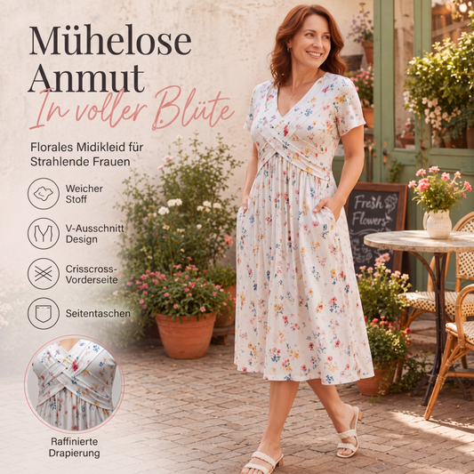 💃Sommerschlussverkauf 70% Rabatt🌿⏳Damen-V-Ausschnitt-Kleid mit Blumenmuster und gedrehter Taille